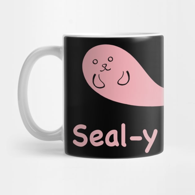 Kawaii Cute Seal-y Me Seal, Funny Silly Animal Pun, Pink Seal by vystudio